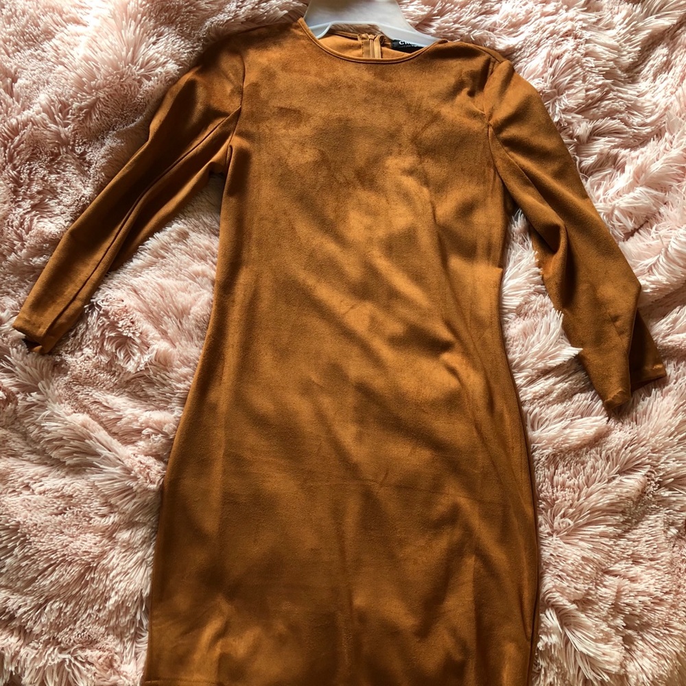 Mustard/brown quarter sleeve short dress